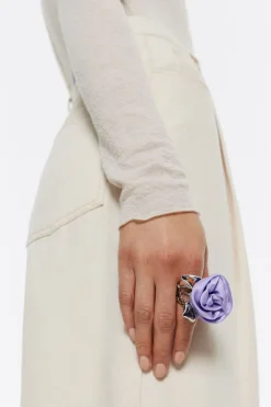 Mujer BIMBA Y LOLA Anillos<Anillo Rosa Tejido Lila Hojas Plateadas