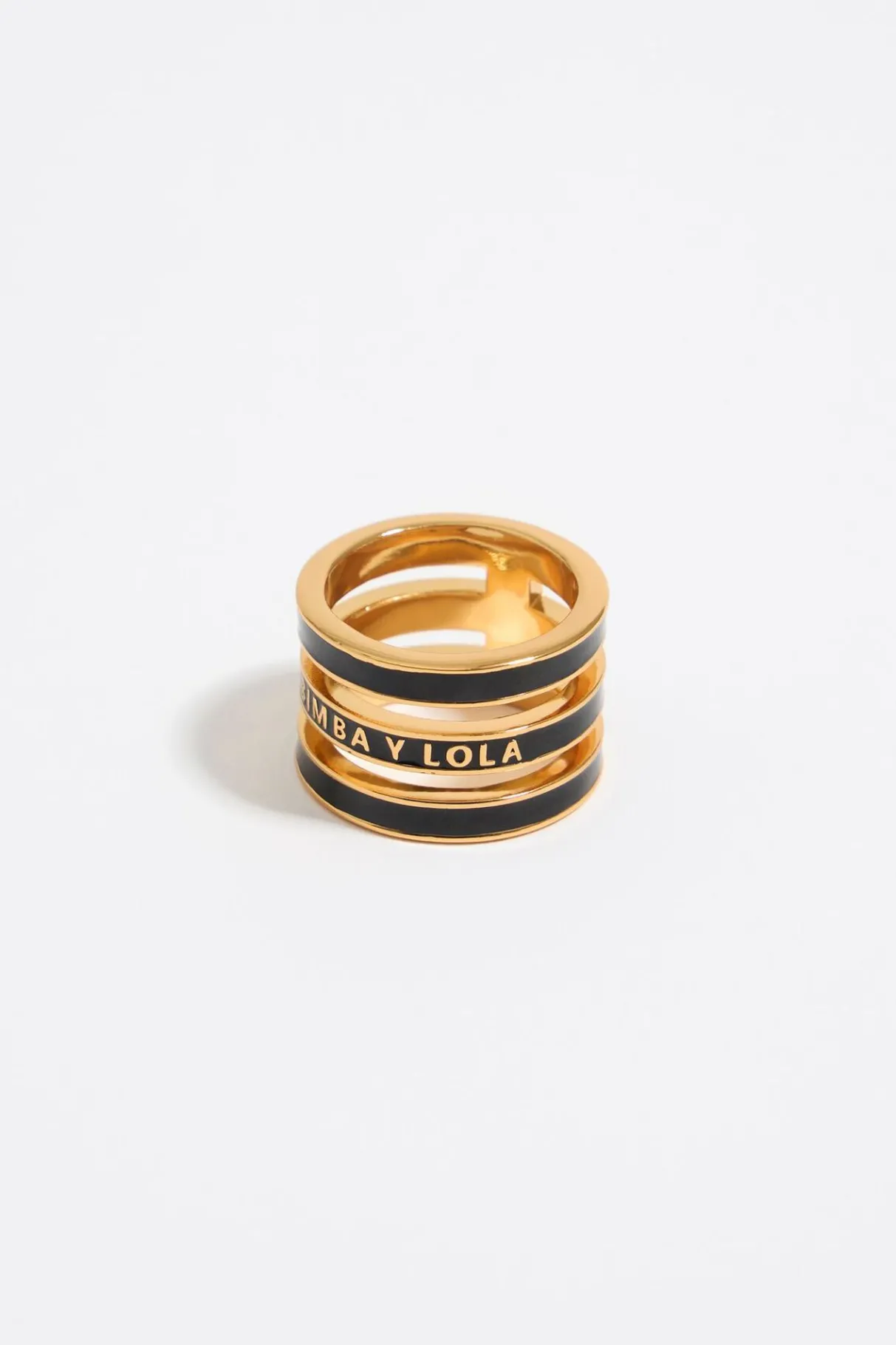 Mujer BIMBA Y LOLA Anillos<Anillo Tres Bandas Logo Esmalte Negro