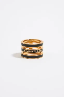 Mujer BIMBA Y LOLA Anillos<Anillo Tres Bandas Logo Esmalte Negro