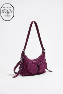 Mujer BIMBA Y LOLA Bolsos Pocket<Bolso Hobo Pocket Mini Piel Swarovski Berenjena