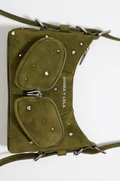Mujer BIMBA Y LOLA Bolsos Pocket<Bolso Hobo Pocket Mini Piel Swarovski Oliva
