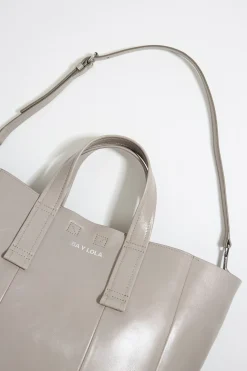 Mujer BIMBA Y LOLA Bolsos Piel<Bolso Shopper Grande Piel Gris Verdoso