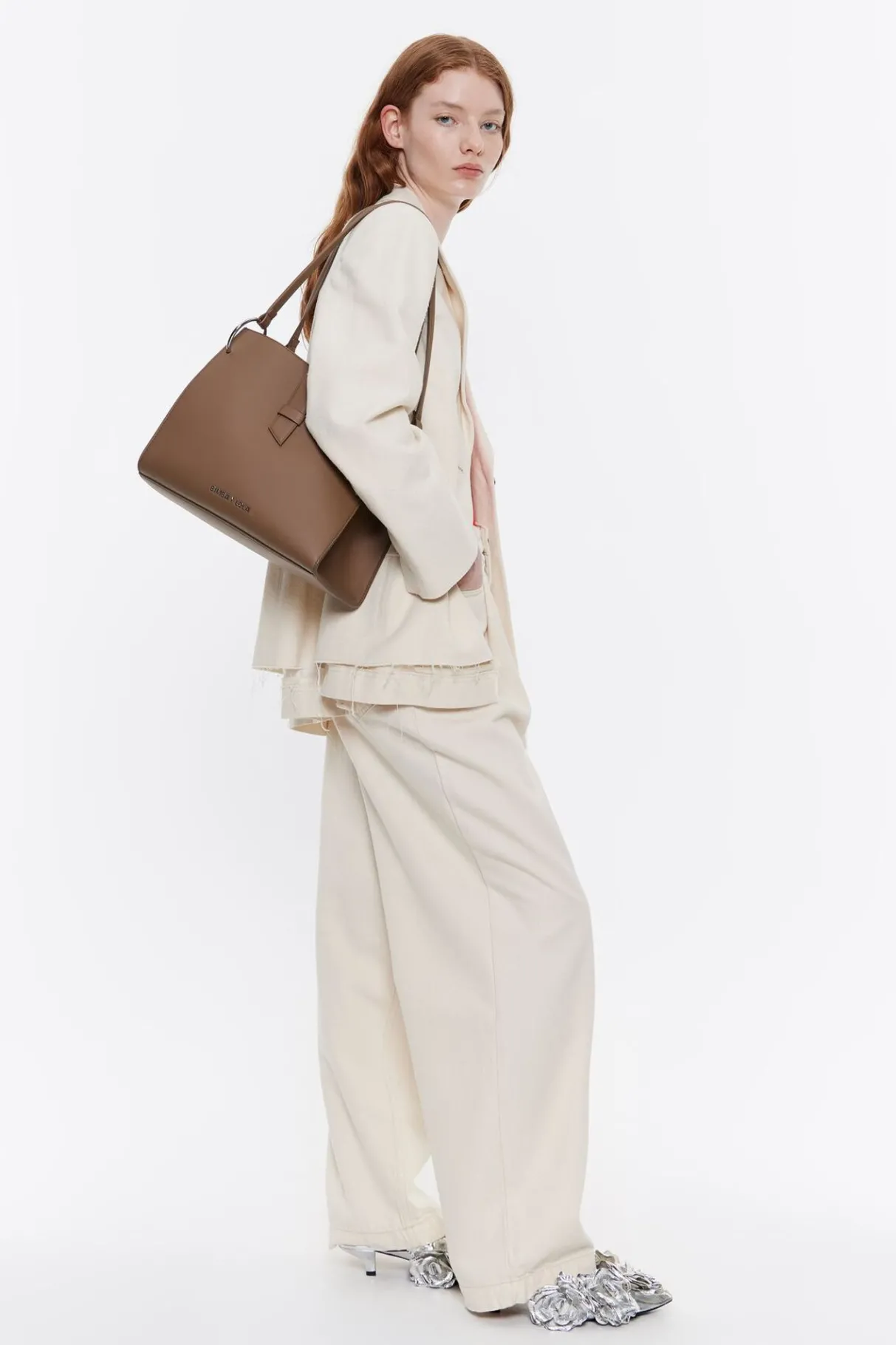 Mujer BIMBA Y LOLA Bolsos Piel<Bolso Shopper Grande Piel Topo Oscuro