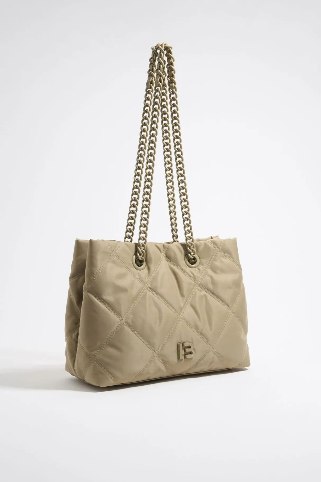Mujer BIMBA Y LOLA Bolsos Nylon<Bolso Shopper Mediano Nylon Acolchado Caqui Claro