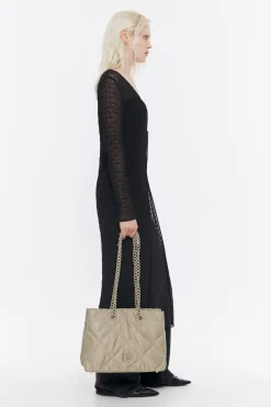 Mujer BIMBA Y LOLA Bolsos Nylon<Bolso Shopper Mediano Nylon Acolchado Caqui Claro