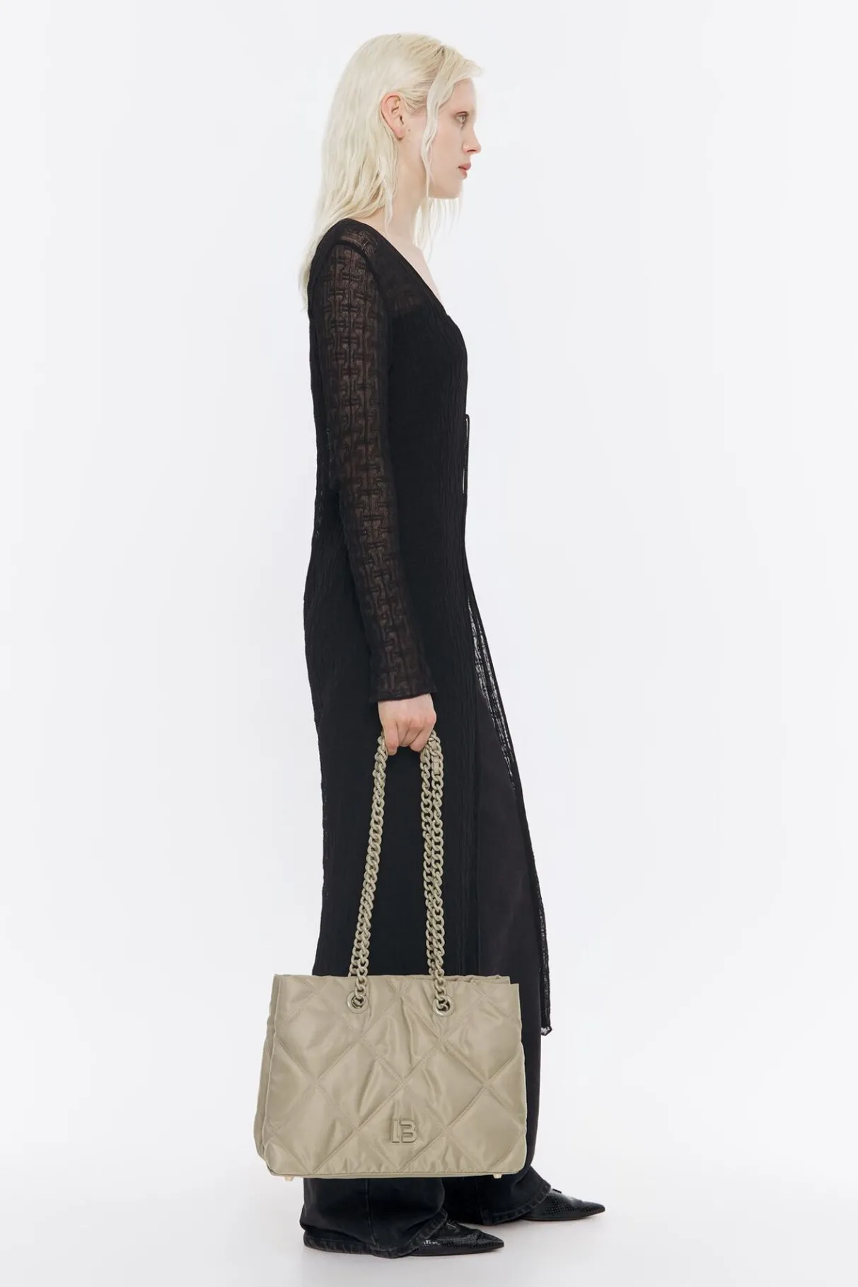 Mujer BIMBA Y LOLA Bolsos Nylon<Bolso Shopper Mediano Nylon Acolchado Caqui Claro