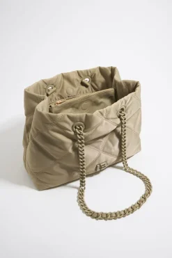 Mujer BIMBA Y LOLA Bolsos Nylon<Bolso Shopper Mediano Nylon Acolchado Caqui Claro