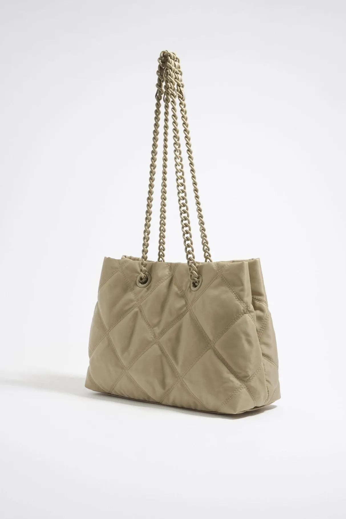 Mujer BIMBA Y LOLA Bolsos Nylon<Bolso Shopper Mediano Nylon Acolchado Caqui Claro