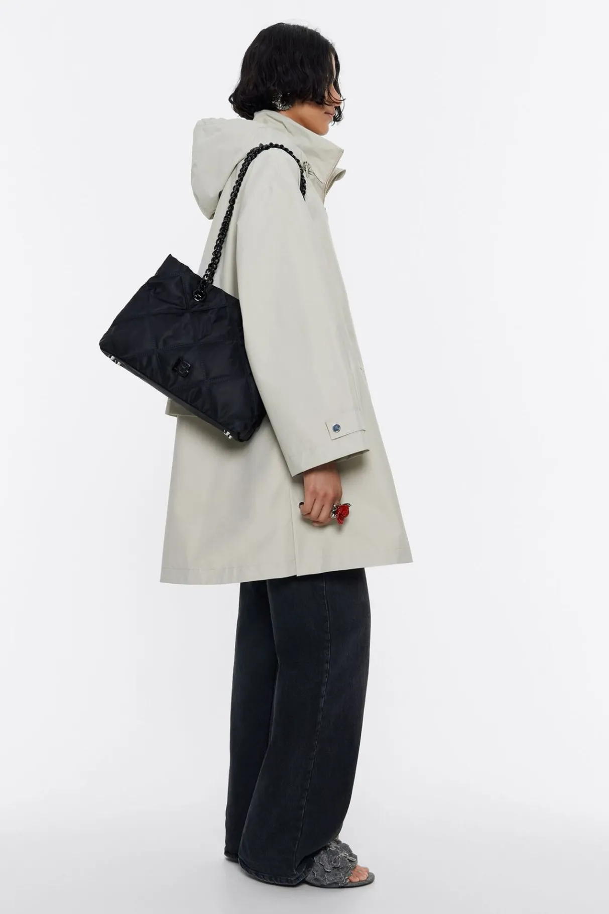 Mujer BIMBA Y LOLA Bolsos Nylon<Bolso Shopper Mediano Nylon Acolchado Negro