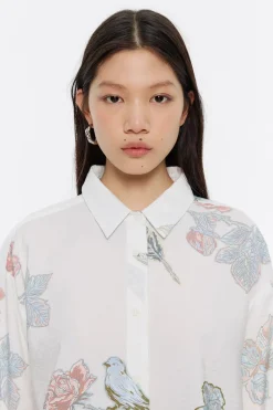 Mujer BIMBA Y LOLA Camisas<Camisa Boxy Birds Marfil
