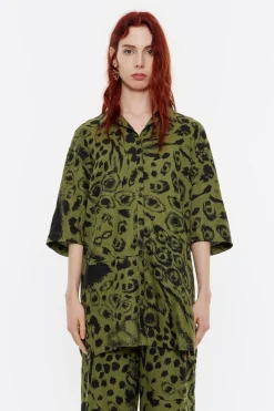 Mujer BIMBA Y LOLA Total Look<Camisa Oversize Lino Animal Mix Verde