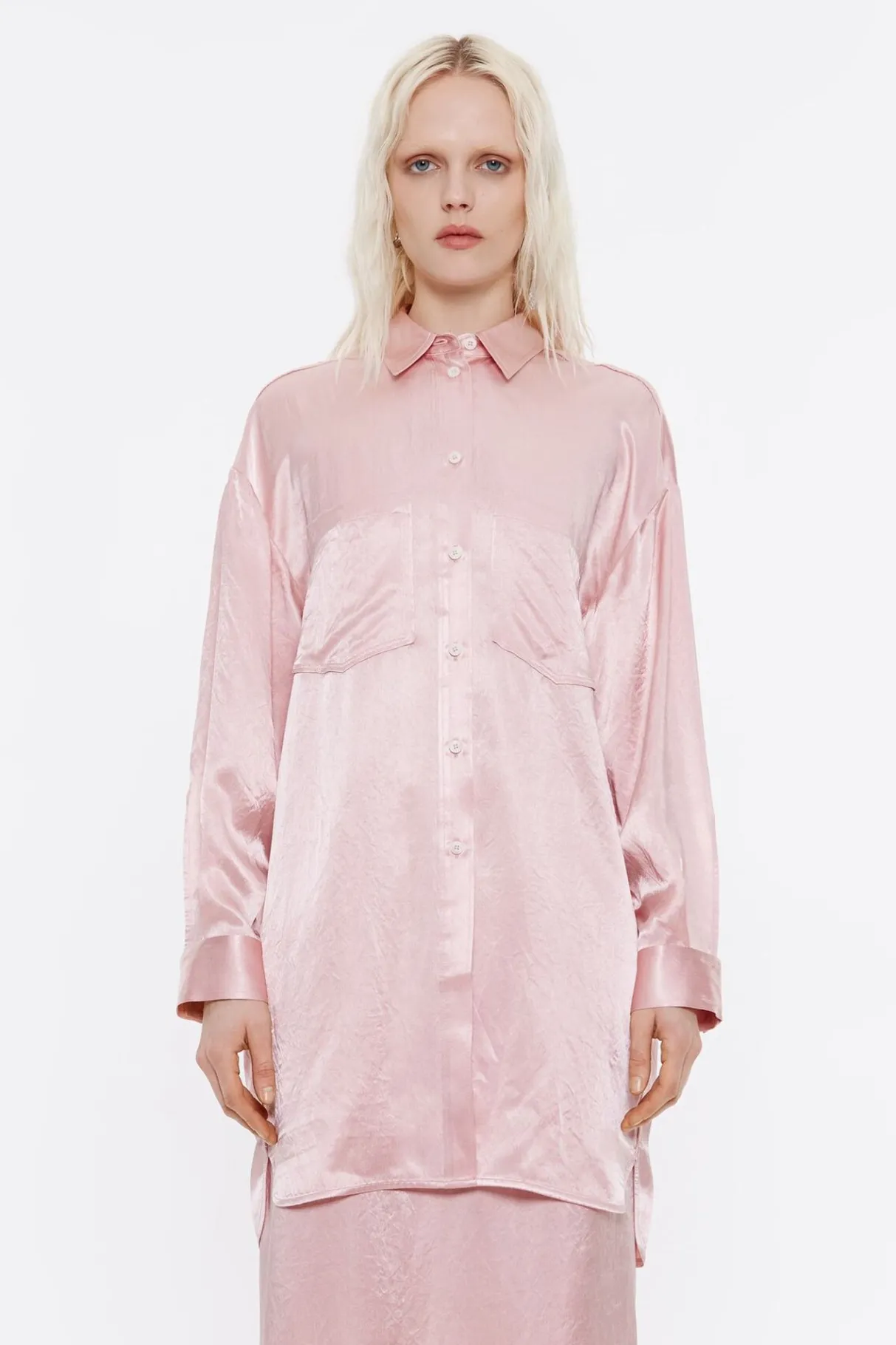 Mujer BIMBA Y LOLA Camisas<Camisa Oversize Saten Rosa