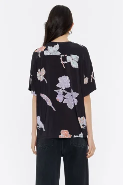 Mujer BIMBA Y LOLA Camisetas<Camiseta Boxy Viscosa Birds Gris Oscuro