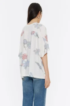 Mujer BIMBA Y LOLA Camisetas<Camiseta Boxy Viscosa Birds Marfil