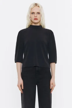 Mujer BIMBA Y LOLA Camisetas<Camiseta Hombros Fruncidos Negro Lavado