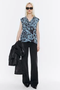 Mujer BIMBA Y LOLA Total Look<Camiseta Recta Algodon Animal Mix Azul