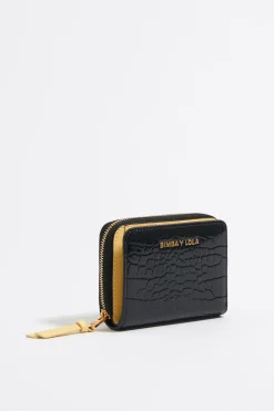 Mujer BIMBA Y LOLA Carteras Y Monederos<Cartera Solapa Grabado Cocodrilo Negra