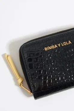 Mujer BIMBA Y LOLA Carteras Y Monederos<Cartera Solapa Grabado Cocodrilo Negra