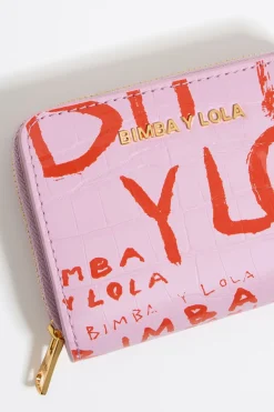 Mujer BIMBA Y LOLA Carteras Y Monederos<Cartera Solapa Grabado Cocodrilo Rosa