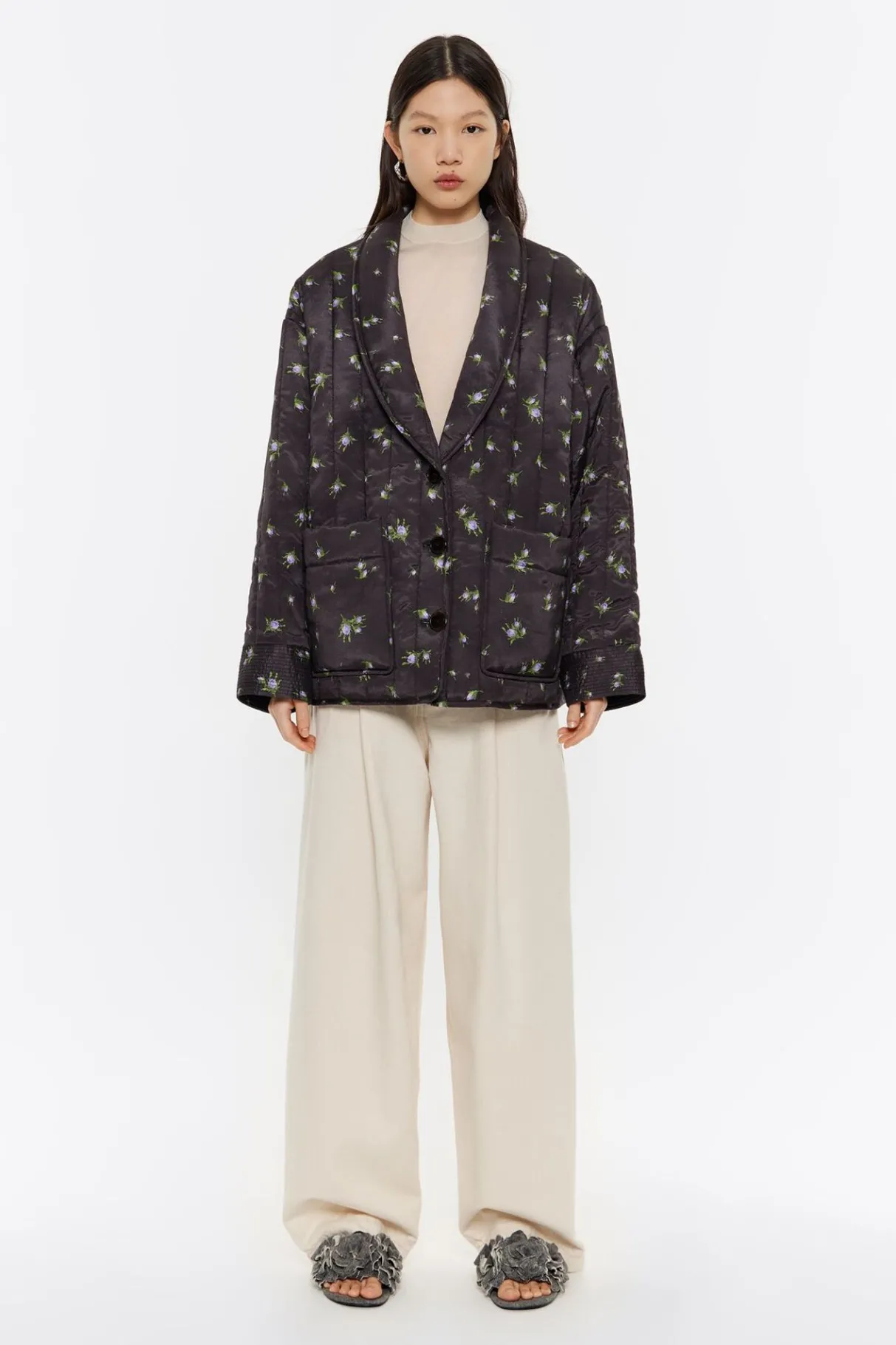 Mujer BIMBA Y LOLA Gabardinas Y Chaquetas<Cazadora Acolchada Flowers Negra