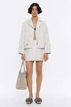 Mujer BIMBA Y LOLA Piel<Cazadora Biker Piel Gris Hielo