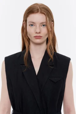 Mujer BIMBA Y LOLA Total Look<Chaleco Cruzado Lino Negro Lavado