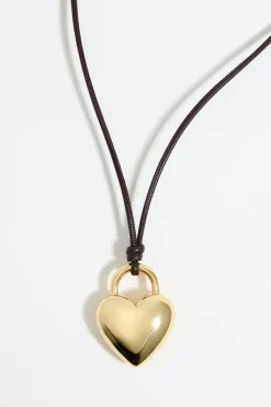 Mujer BIMBA Y LOLA Collares<Collar Cordon Piel Corazon Dorado
