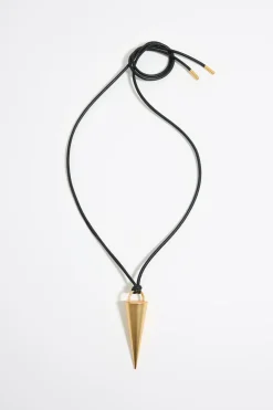 Mujer BIMBA Y LOLA Collares<Collar Cordon Piel Y Pincho Dorado Mate