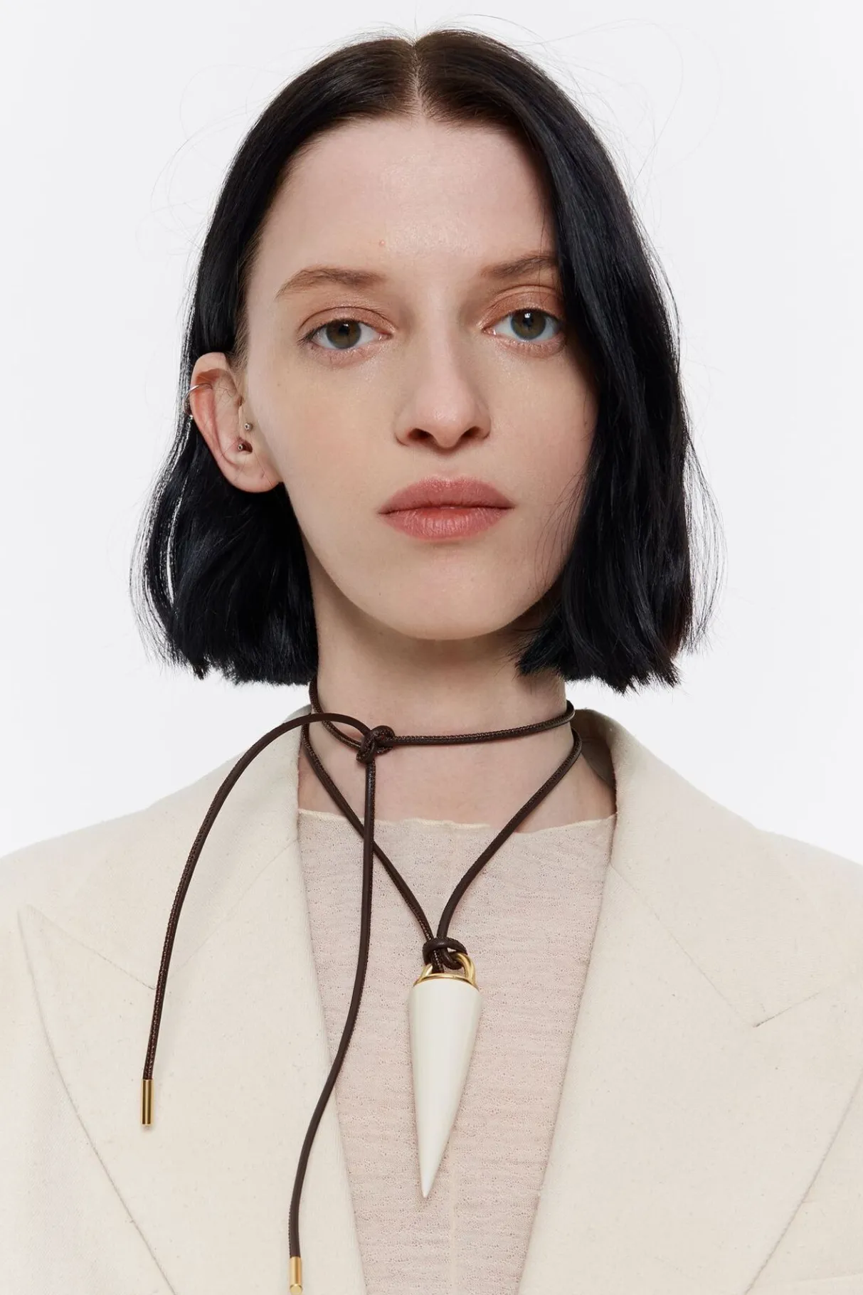 Mujer BIMBA Y LOLA Collares<Collar Cordon Piel Y Pincho Ceramica