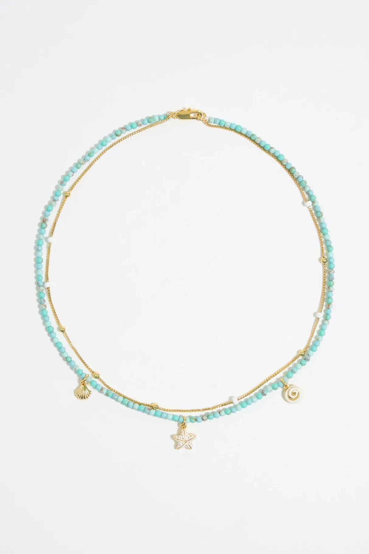 Mujer BIMBA Y LOLA Collares<Collar Doble Estrella De Mar Y Cadena Turquesa