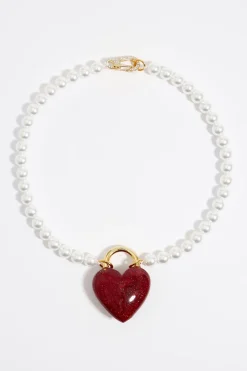Mujer BIMBA Y LOLA Collares<Collar Perlas Y Corazon Glitter Rojo
