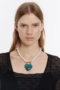 Mujer BIMBA Y LOLA Collares<Collar Perlas Y Corazon Glitter Turquesa