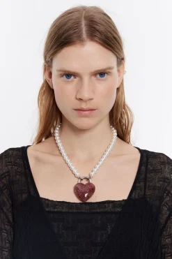 Mujer BIMBA Y LOLA Collares<Collar Perlas Y Corazon Glitter Rosa