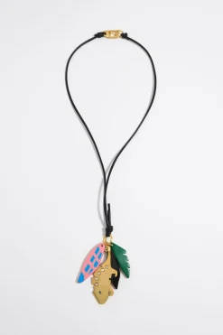 Mujer BIMBA Y LOLA Collares<Collar Piel Negro Con Camaleon Y Hojas