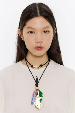 Mujer BIMBA Y LOLA Collares<Collar Piel Negro Con Camaleon Y Hojas