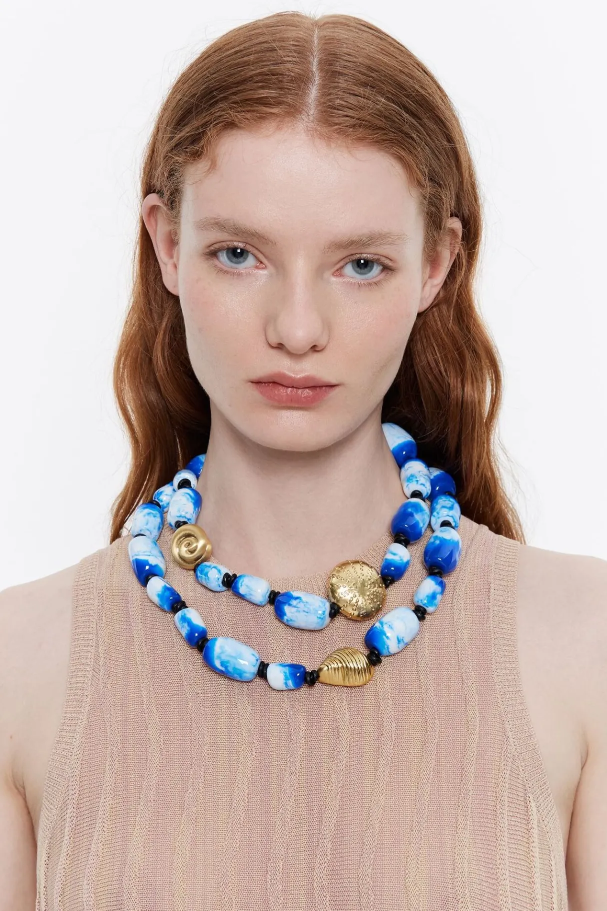 Mujer BIMBA Y LOLA Collares<Collar Resinas Azules Estrella De Mar Dorado Mate