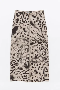 Mujer BIMBA Y LOLA Total Look<Falda Fluida Midi Animal Mix Camel