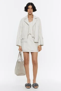 Mujer BIMBA Y LOLA Piel<Falda Mini Piel Gris Hielo