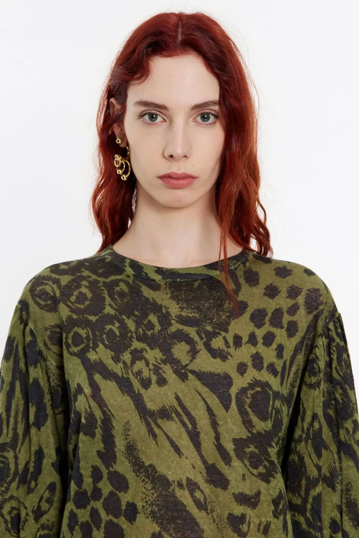 Mujer BIMBA Y LOLA Punto<Jersey Lino Animal Mix Verde