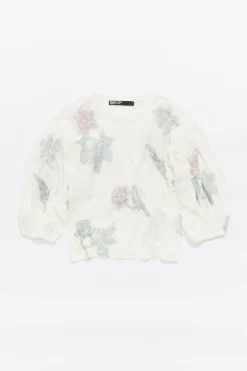 Mujer BIMBA Y LOLA Punto<Jersey Manga Abullonada Birds Marfil