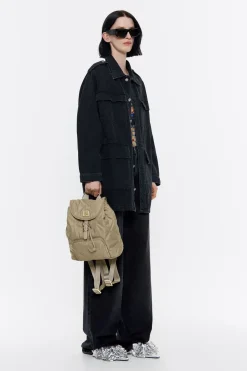 Mujer BIMBA Y LOLA Bolsos Nylon<Mochila Mediana Nylon Acolchada Caqui Claro