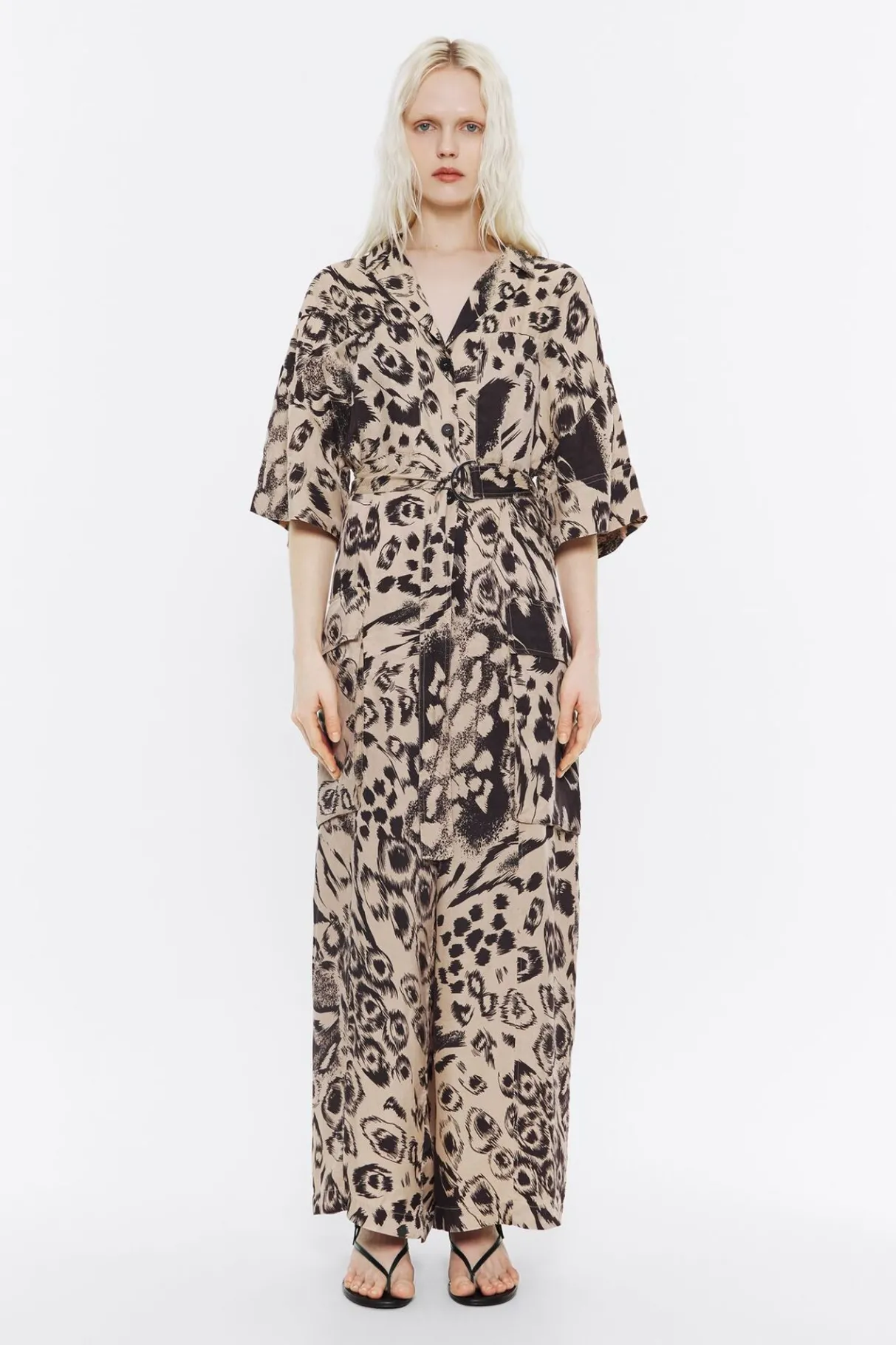 Mujer BIMBA Y LOLA Vestidos Y Monos<Mono Cargo Fluido Animal Mix Camel