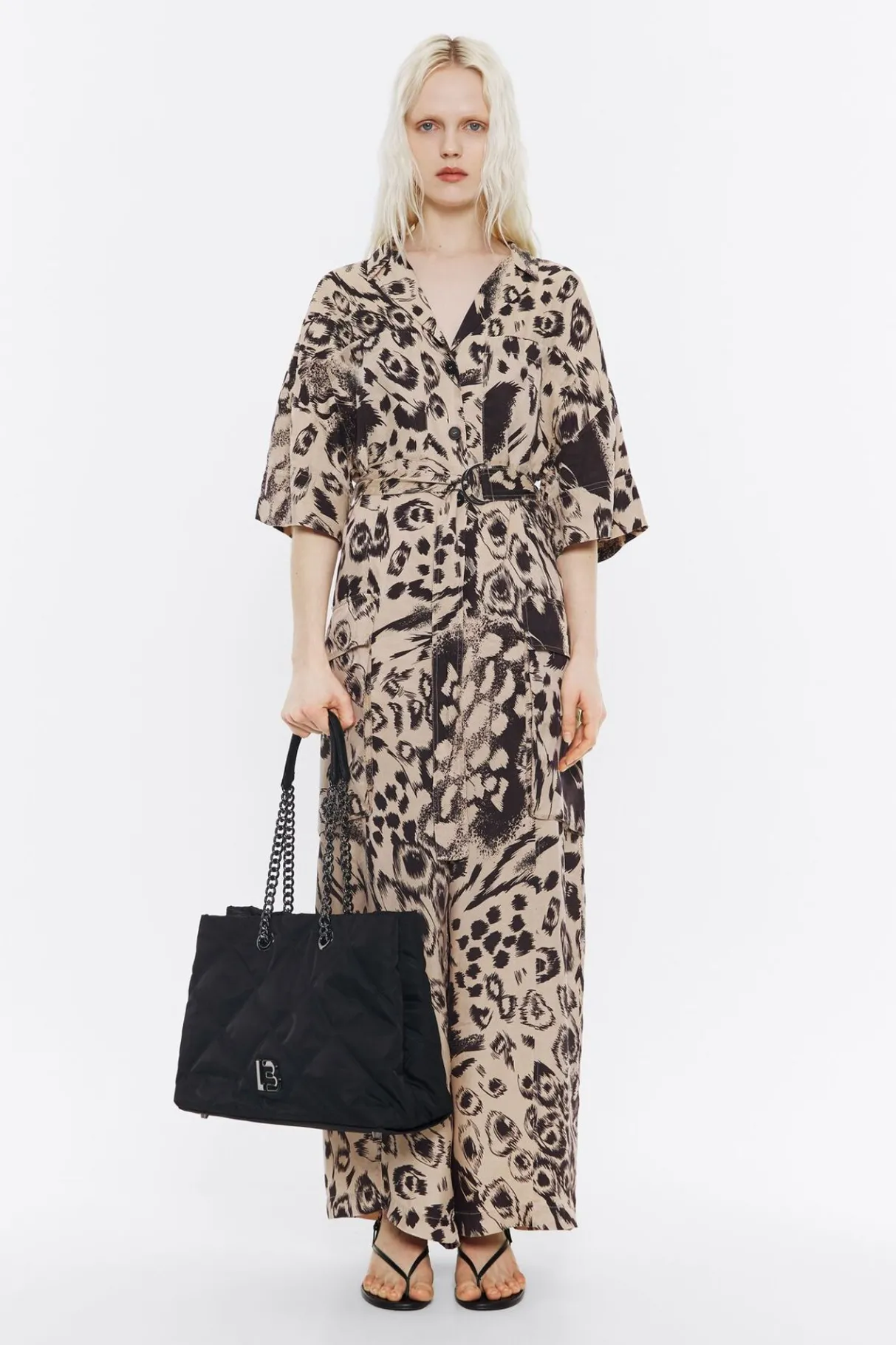 Mujer BIMBA Y LOLA Vestidos Y Monos<Mono Cargo Fluido Animal Mix Camel