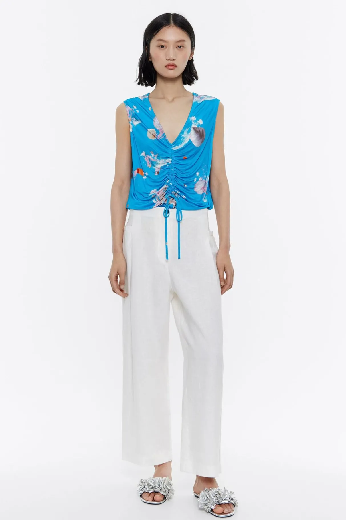 Mujer BIMBA Y LOLA Pantalones<Pantalon Campana Lino Lavado Marfil