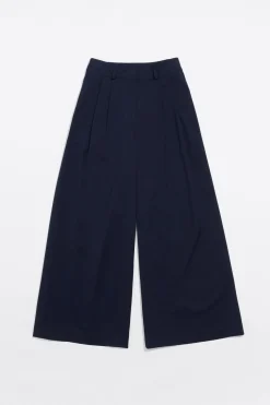 Mujer BIMBA Y LOLA Pantalones<Pantalon Campana Pinzas Marino Oscuro