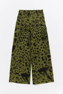 Mujer BIMBA Y LOLA Pantalones<Pantalon Lino Animal Mix Verde
