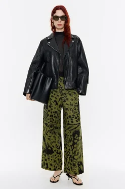 Mujer BIMBA Y LOLA Pantalones<Pantalon Lino Animal Mix Verde