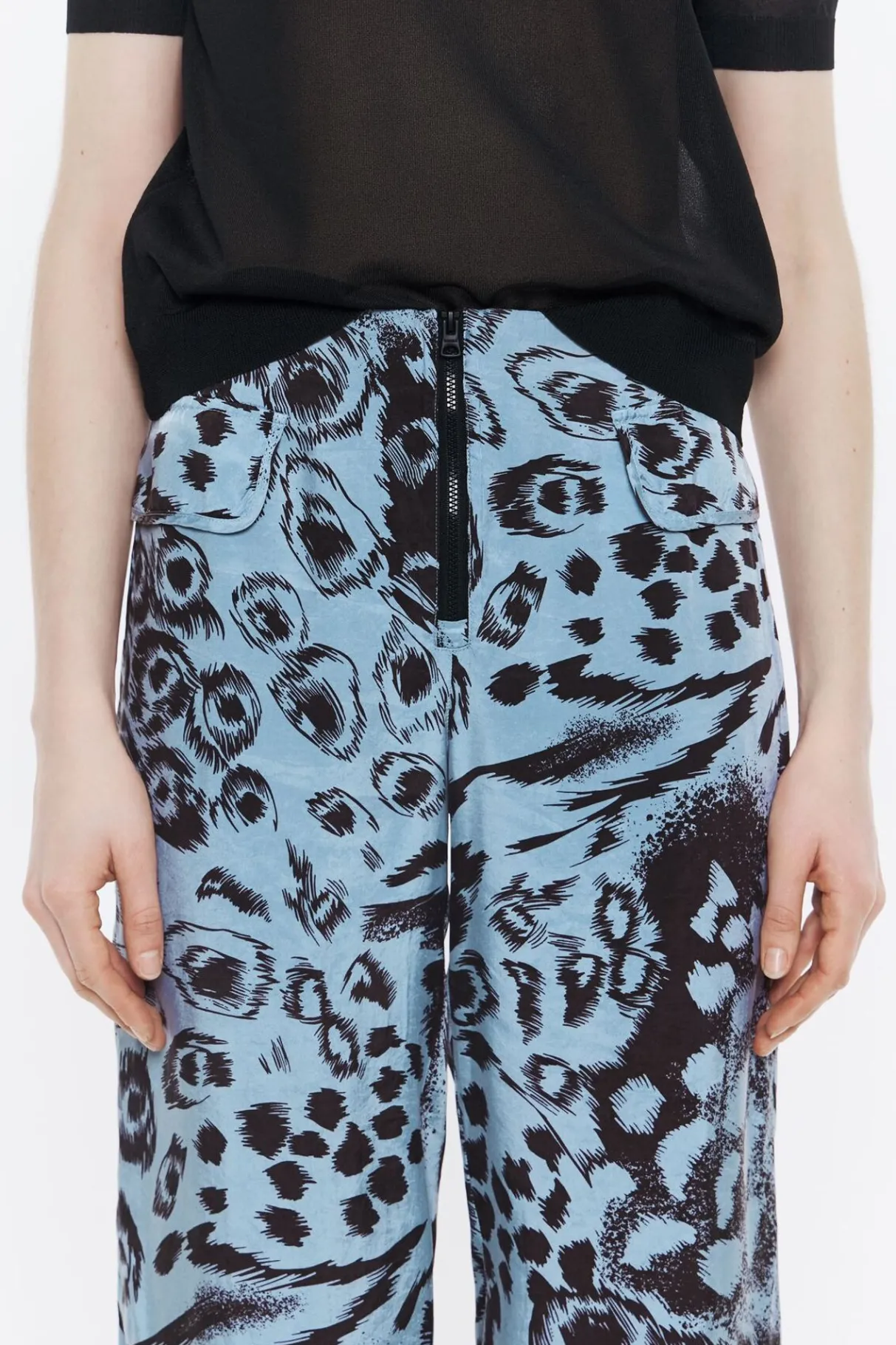 Mujer BIMBA Y LOLA Total Look<Pantalon Recto Fluido Animal Mix Azul