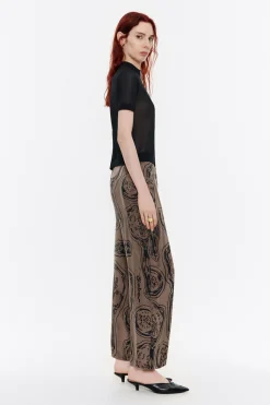 Mujer BIMBA Y LOLA Pantalones<Pantalon Recto Fluido Mirrors Caqui