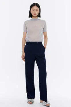 Mujer BIMBA Y LOLA Pantalones<Pantalon Recto Lana Fria Marino Oscuro